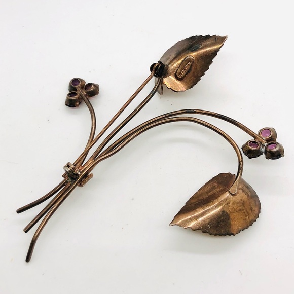 Antique Sterling Amethyst Flower Brooch - Picture 4 of 7